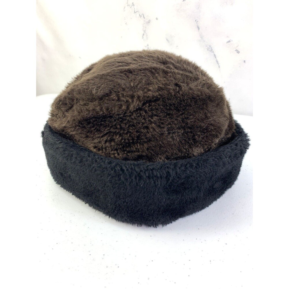 Vintage 60s Fuzzy Hat Cap Faux Fur Ear Warmer Cap Russian Style Brown Aviator